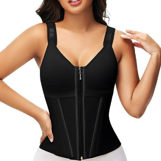 SHAPMAMA™ Women's Boned Latex Zipper Corset Tummy Control Body Shaper Vest With Bra
