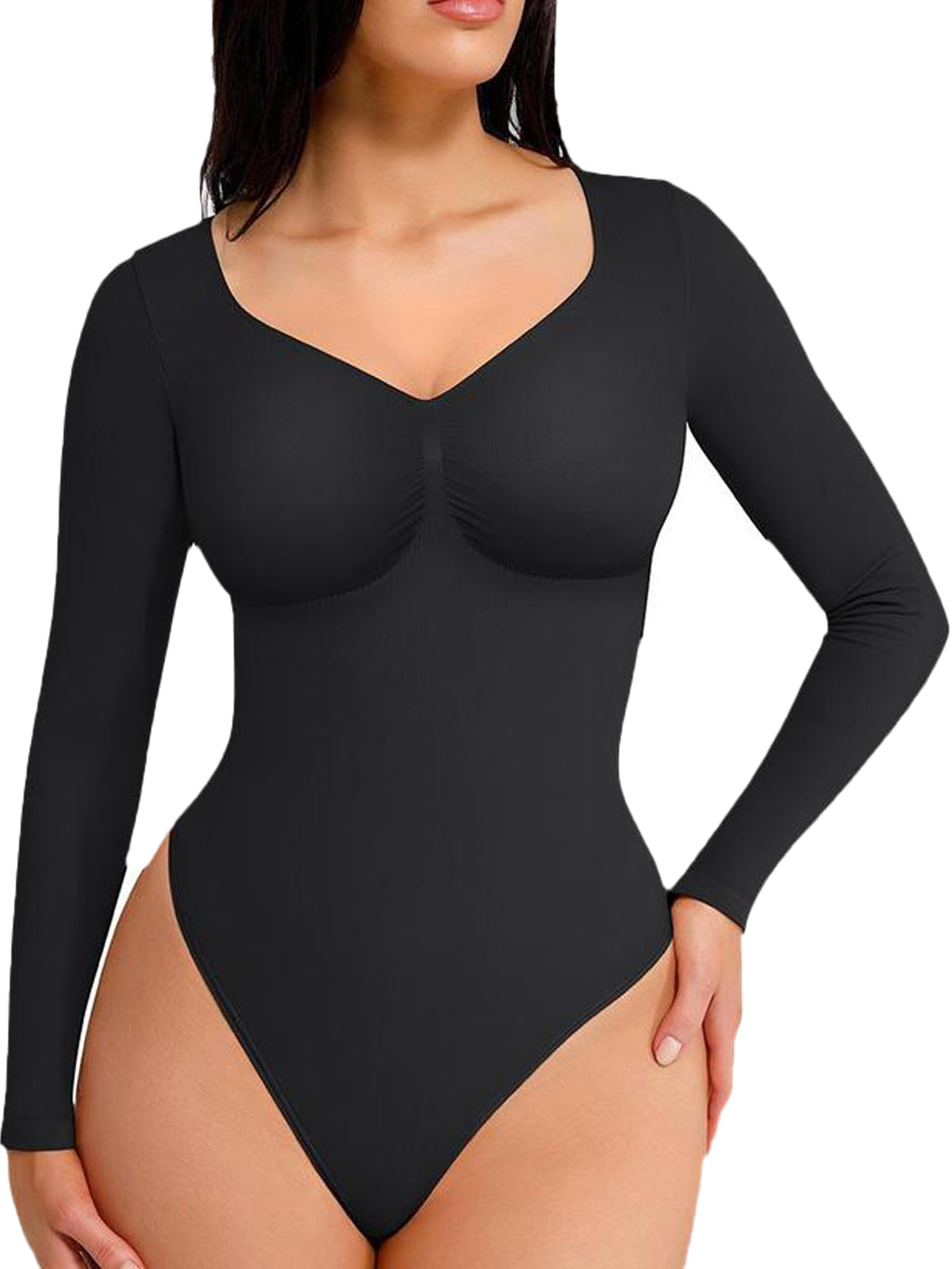 SHAPMAMA™Women's Seamless Shaping Long Sleeve Thong Comfortable Bodysuit for Tops and Underwear Lady Comfort Basic