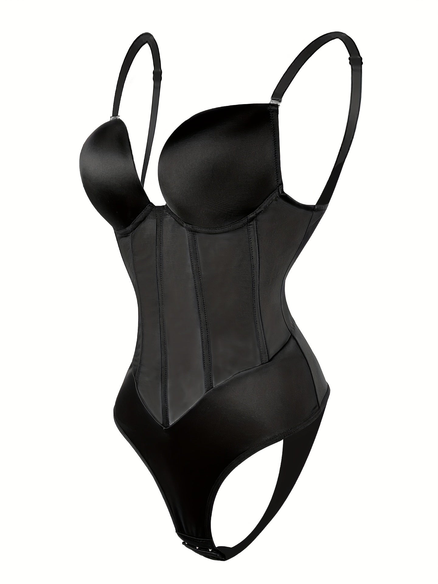 SHAPMAMA™ Women's Tummy Control Thong Sheer Mesh Corset Top Backless Bodysuits