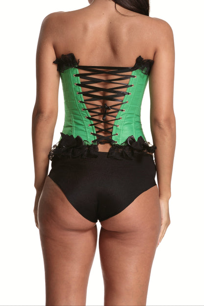 SHAPMAMA™ Lace Trim Elegant Royal Green Festive Bodysuit With High Waist And Bust Support, Sexy Corset Style
