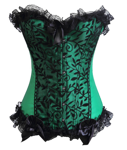 SHAPMAMA™ Lace Trim Elegant Royal Green Festive Bodysuit With High Waist And Bust Support, Sexy Corset Style