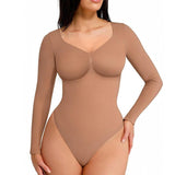 SHAPMAMA™Women's Seamless Shaping Long Sleeve Thong Comfortable Bodysuit for Tops and Underwear Lady Comfort Basic