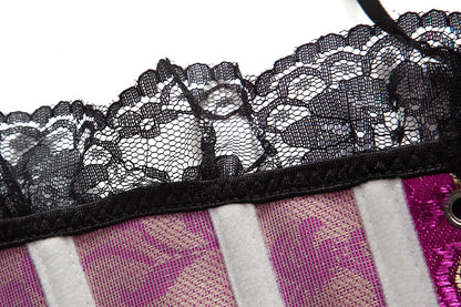 SHAPMAMA™ Lace Trim Elegant Royal Red Festive Bodysuit With High Waist And Bust Support, Corset Style