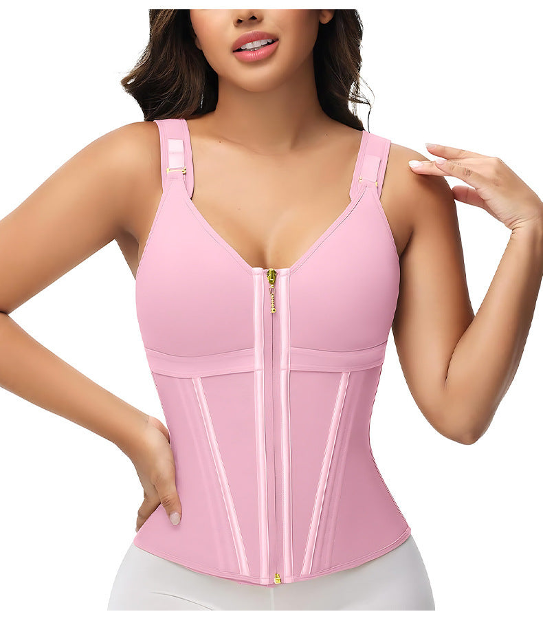 SHAPMAMA™ Women's Boned Latex Zipper Corset Tummy Control Body Shaper Vest With Bra