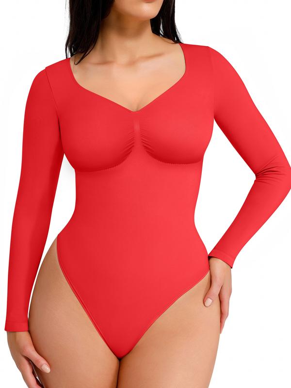 SHAPMAMA™Women's Seamless Shaping Long Sleeve Thong Comfortable Bodysuit for Tops and Underwear Lady Comfort Basic