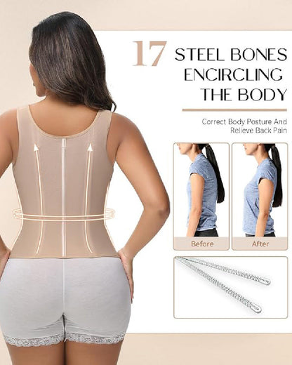 SHAPMAMA™ Women's Boned Latex Zipper Corset Tummy Control Body Shaper Vest With Bra