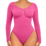 SHAPMAMA™Women's Seamless Shaping Long Sleeve Thong Comfortable Bodysuit for Tops and Underwear Lady Comfort Basic