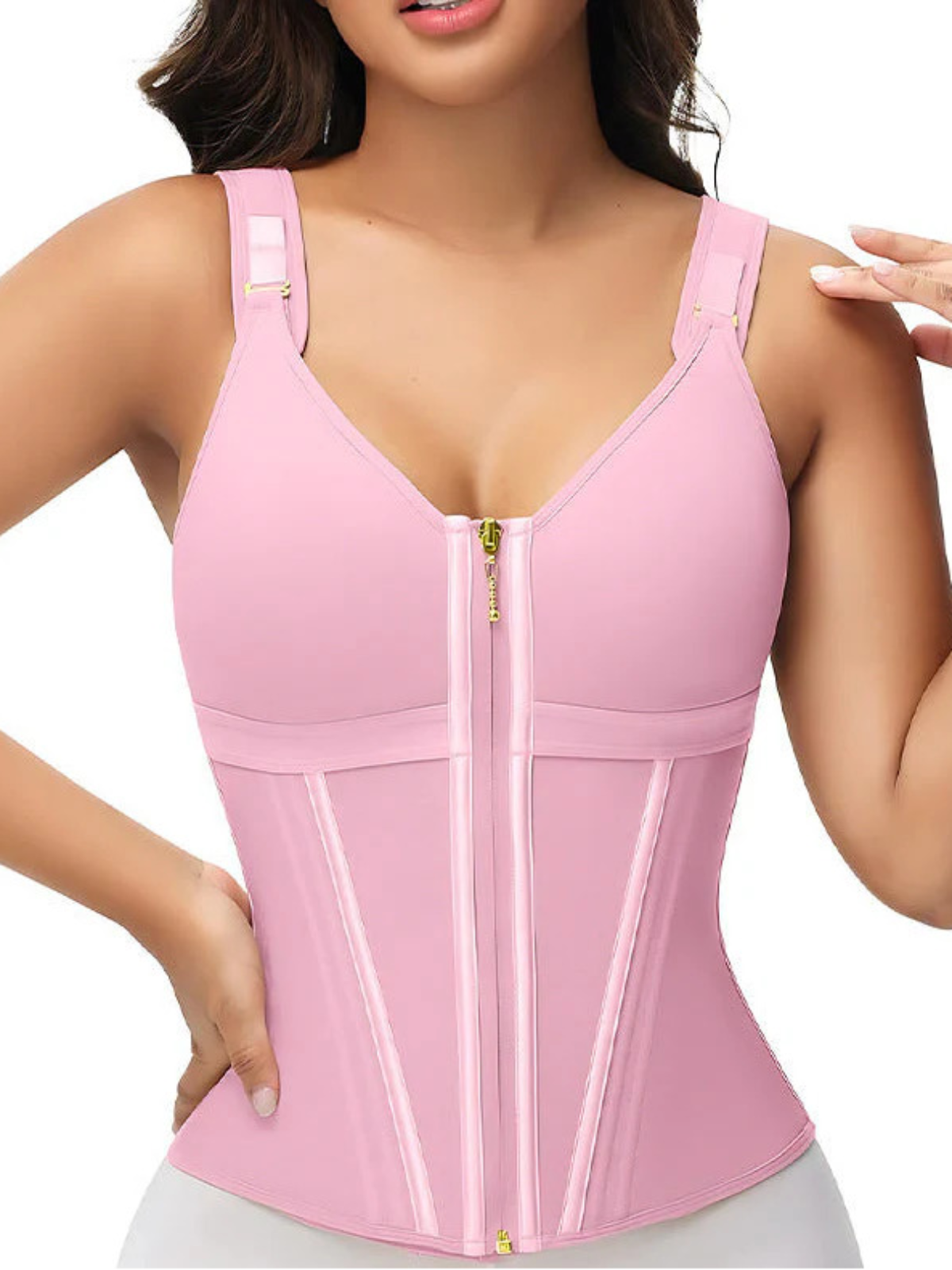 SHAPMAMA™ Women's Boned Latex Zipper Corset Tummy Control Body Shaper Vest With Bra