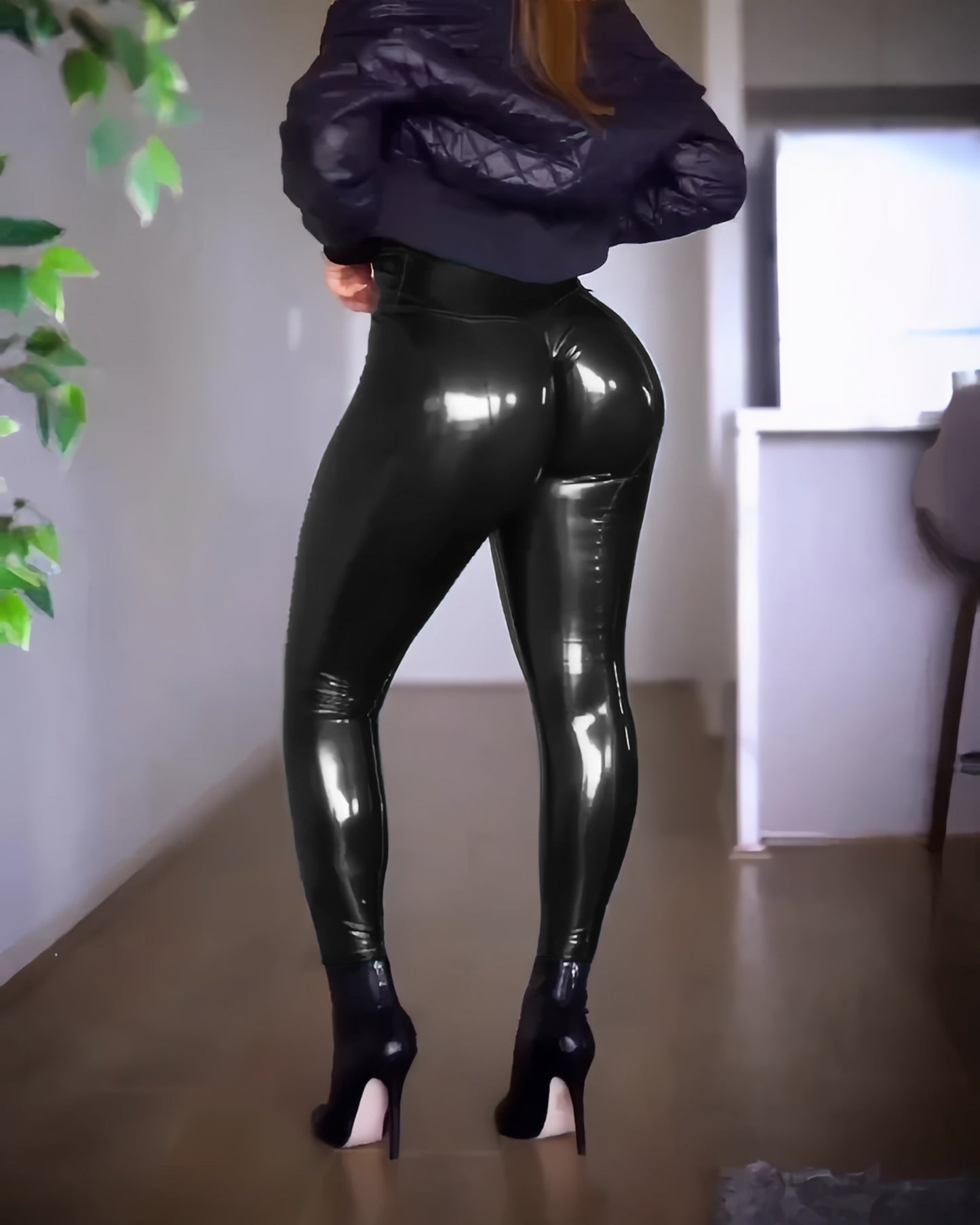 SHAPMAMA™ High Waisted Butt Lifter Leggings Shiny Faux Leather Pants